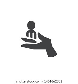 Customer retention vector icon. filled flat sign for mobile concept and web design. Hand and user glyph icon. Employee Care symbol, logo illustration. Vector graphics