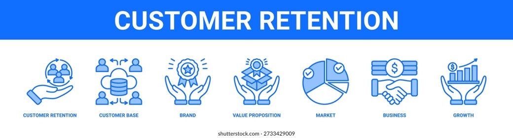 Customer Retention web banner icon set collection solid style.