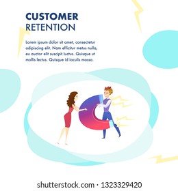 Customer Retention Website Vector Color Template. Customer Attraction. Marketing Campaign, Advertising Illustration. Business Development. Target ad Strategy. Companys Client Service Web Banner