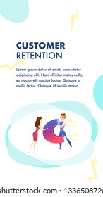 Customer Retention Website Vector Color Template. Marketing Campaign, Advertising Illustration. Business Development. Customer Attraction. Target ad Strategy. Companys Client Service Web Banner