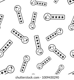 Customer review 4 stars seamless pattern background. Business flat vector illustration. Thumb up with stars rating sign symbol pattern.
