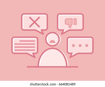 Customer review with bubble box. negative feedback concept. Vector illustration. Minimal line and flat design.