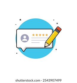 Customer Review Card with Pencil Vector Illustration. Review Writing Concept Design