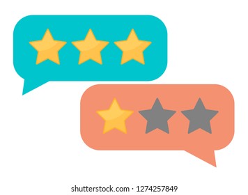 Customer review communication vector symbol, concept of feedback, testimonials, online survey, rating stars, positive and negative comments, chat bubble speeches. Vector