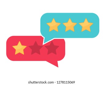 Customer review communication vector symbol, concept of feedback, testimonials, online survey, rating stars, positive and negative comments, chat bubble speeches. Vector