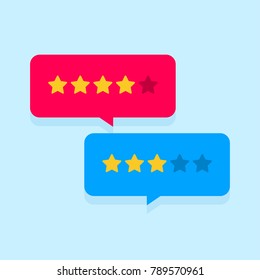 Customer Review Communication Vector Symbol, Concept Of Feedback, Testimonials, Online Survey, Rating Stars, Positive And Negative Comments, Chat Bubble Speeches