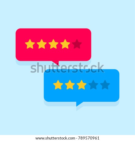 Customer review communication vector symbol, concept of feedback, testimonials, online survey, rating stars, positive and negative comments, chat bubble speeches
