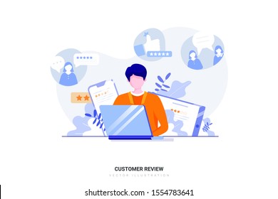 Customer Review concept with character. Can use for web banner, infographics, hero images. Flat vector illustration isolated on white background.