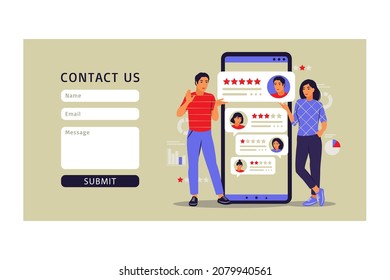 Customer review concept. Contact us form. Vector illustration. Flat