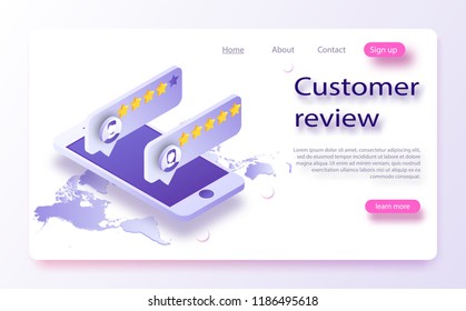 Customer review concept. Feedback, reputation and quality concept. Review rating on mobile phone vector illustration. Customer review, Usability Evaluation, Feedback, Rating system concept.