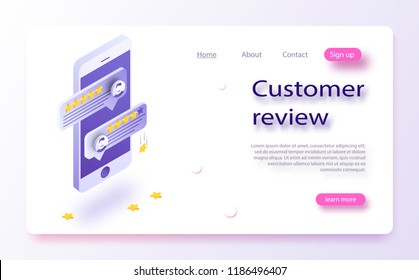 Customer review concept. Feedback, reputation and quality concept. Review rating on mobile phone vector illustration. Customer review, Usability Evaluation, Feedback, Rating system concept.