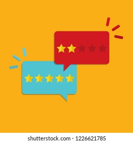 Customer Review, Concept Of Feedback, Testimonials, Online Survey, Rating Stars, Positive And Negative Comments, Chat Bubble Speeches