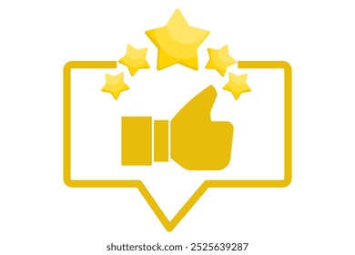 Customer review concept with five stars. Customer review rating with 5 stars and thumbs up. Flat vector illustration with icons on the background.