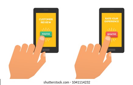 Customer review concept. Hand press the rating button. Feedback, reputation and quality concept.
