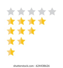 Customer review concept. Vector. Rating golden stars. Feedback, reputation and quality concept. Hand pointing, finger pointing to five star rating. 