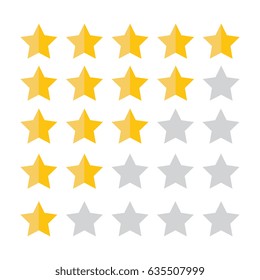 Customer review concept. Vector. Rating golden stars. Feedback, reputation and quality concept. Hand pointing, finger pointing to five star rating. 