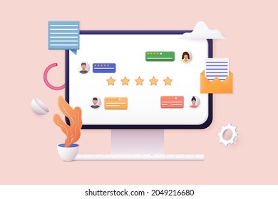 Customer review concepts. hand Showing on five star excellent rating. Reviews stars with good and bad rate and text. 3D