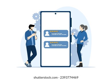 customer review evaluation concept, App rating concept, Client rating, customer feedback and reviews, Users leaving likes and stars, customer satisfaction, Business Success. flat vector illustration.