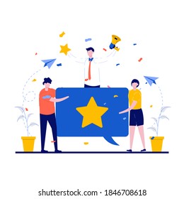 Customer review and feedback concepts with character. Rating from customers with big bubble speeches. Modern flat style for landing page, mobile app, poster, web banner, infographics, hero images.
