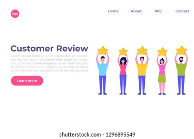 Customer review, Feedback consumer  flat style vector concept. People are holding stars.