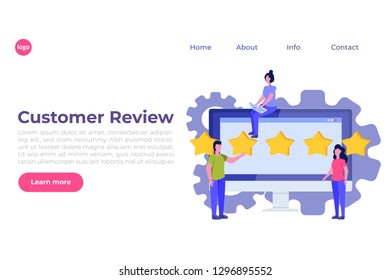 Customer review, Feedback consumer  flat style vector concept. People are holding stars.