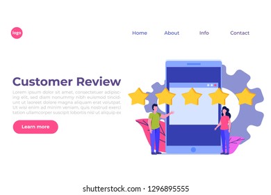 Customer review, Feedback consumer  flat style vector concept. People are holding stars.