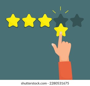 Customer review feedback with finger giving stars rating