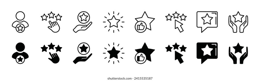Customer review and feedback icon set. Rating thin line icon symbol for apps and websites. Vector illustration