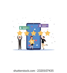 Revisión del cliente o Ilustración del concepto de comentarios y calificaciones del cliente