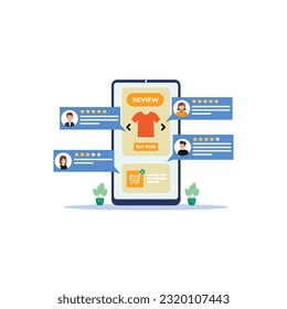 Revisión del cliente o Ilustración del concepto de comentarios y calificaciones del cliente