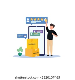 Revisión del cliente o Ilustración del concepto de comentarios y calificaciones del cliente