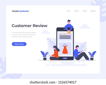 Customer Review flat vector illustration concept, can be used for landing page, ui, web, app intro card, editorial, flyer, and banner.