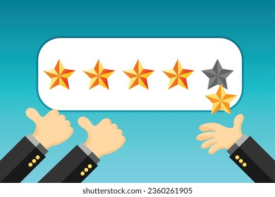 Customer review give a five star in bubble box. Positive feedback concept. Vector illustration.