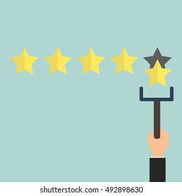 Customer review give a five star in bubble box. Positive feedback concept. 