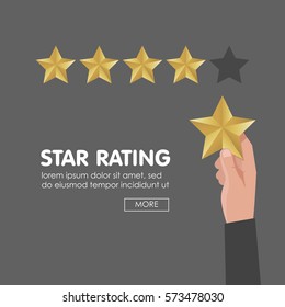 Customer review give a five star. Positive feedback concept. Vector illustration.