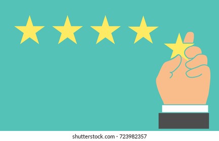 Customer review give a five star in bubble box. Feedback concept. Vector illustration. Minimal and flat design