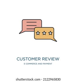 customer review icon from e commerce and payment collection. Thin outline customer review, review, service detailed offset lineal color icon isolated on white background. Line vector customer review 
