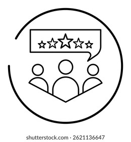 Kundenbewertungs-Symbol mit Feedback, Kommentar, Rating-Stern, Menschen, Meinung Zufriedenheit, Testimonial, Bewertung, Vektorgrafik für Business Service Qualität.