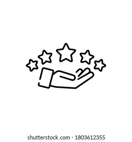 Customer review icon line. Feedback. Star in the hands. Status good quality. Vector on isolated white background. EPS 10