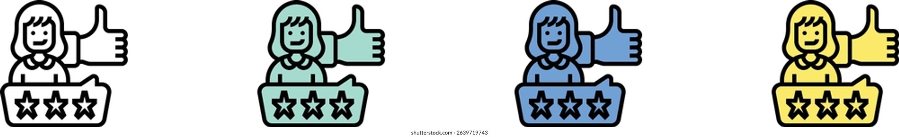 customer review icon. Outline, Green, Blue and Yellow Style Design Isolated On White Background