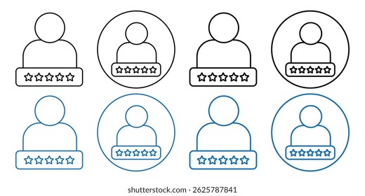 Customer review icon. People group with five stars. quality rating, feedback. Success, favorite, feedback, experience, quality, customer satisfaction. Business client symbol. Vector illustrator.