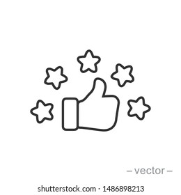 customer review icon, quality rating, feedback, five stars line symbol on white background - editable stroke vector illustration eps10