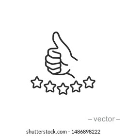 customer review icon, quality rating, feedback, five stars line symbol on white background - editable stroke vector illustration eps10