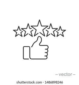 customer review icon, quality rating, feedback, five stars line symbol on white background - editable stroke vector illustration eps10