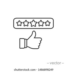 customer review icon, quality rating, feedback, five stars line symbol on white background - editable stroke vector illustration eps10