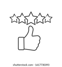 Customer review icon, quality rating, feedback, five stars line symbol on white background - editable stroke vector illustration eps10