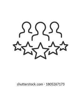 customer review icon, quality rating, feedback, five stars line symbol on white background - vector illustration eps10