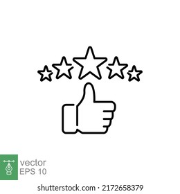 Customer review icon, quality rating, feedback, five stars line symbol on white background - outline style vector illustration isolated on white background eps 10