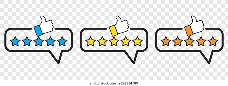 customer review icon, quality rating, feedback, five stars line symbol on white background - editable stroke vector illustration eps10.
