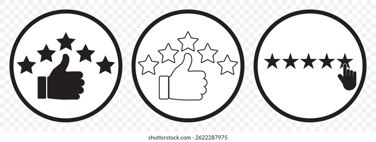 customer review icon, quality rating, feedback, five stars line symbol on Transparent Background - editable stroke vector illustration. EPS 10.
